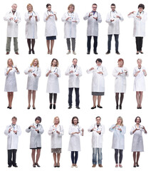 Wall Mural - group of doctors holding jar isolated on white