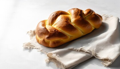 Wall Mural - Freshly Baked Challah on White Background Generative AI