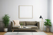 © Georg Lösch - Scandinavian Living Room Elegance with Blank Poster Frame and Lush Greenery