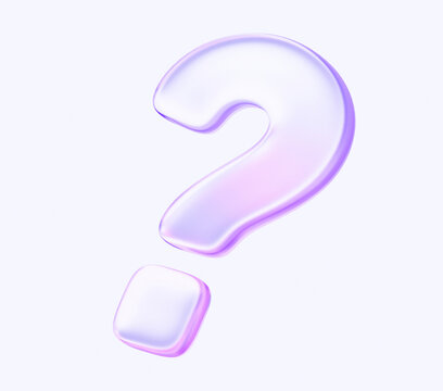 glass question mark with colorful gradient. 3d rendering illustration for graphic design, presentation or background . shape with glass effect