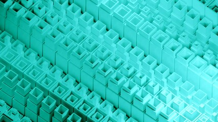 Poster - Square 3d columns move in waves. Design. Square pillars with inner rods move in waves. Mechanical columns move in waves in geometric flow