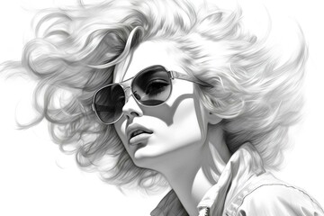 Wall Mural - a lady in wearing sunglasses, in the style of crisp drawing, highly stylized anime illustration. generative AI 