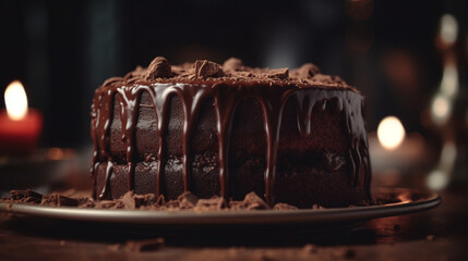 Canvas Print - Chocolate cake with ganache frosting Generative AI 