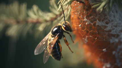 Sticker - Horsetail wasp building a hanging nest Generative AI 