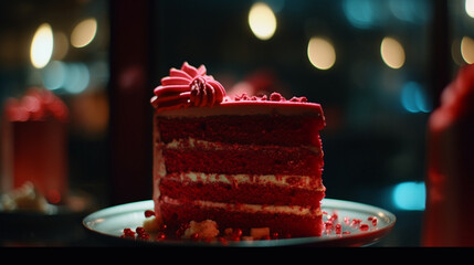 Canvas Print - Raspberry Cake with Cream Cheese Frosting Generative AI 