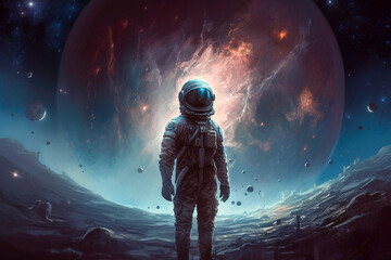 astronaut in outer space. cosmic background. science fiction. generative ai