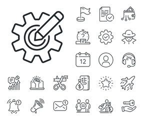 Poster - Engineering tool sign. Salaryman, gender equality and alert bell outline icons. Cogwheel line icon. Edit settings symbol. Cogwheel line sign. Spy or profile placeholder icon. Vector