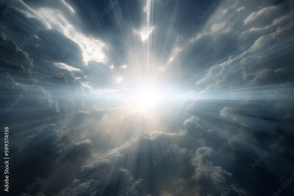 Religion and sacral concept. Abstract visualization of God light in ...