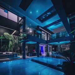 Modern LED mansion for a real luxury feeling that everyone will envy and the desire of every young person. Generative AI Technology 