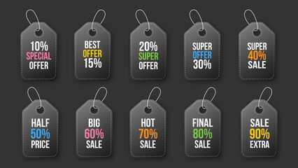 Poster - 10 Simple Product Stickers. Modern colorful collection for sale and discount advertisements for business, technology, and trade purposes.