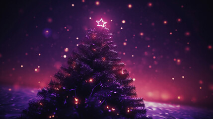 Wall Mural - christmas tree background with light coming from the stars. generative ai
