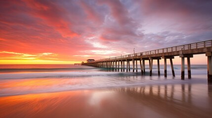 Pier at sunset Generative AI