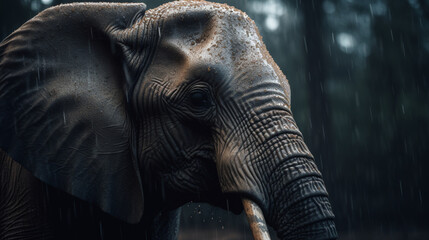 Wall Mural - Elephant in the rain Generative AI 