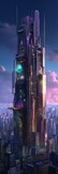 Fototapeta Konie - Futuristic Cyberpunk Skyscraper Tower. Generative AI.