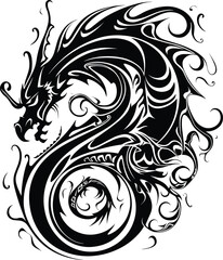 Wall Mural - Dragon tatto design. Vector illustration. dragon tribal