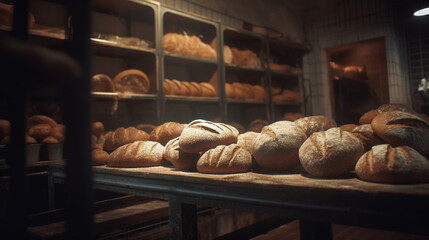 Wall Mural - A San Francisco sourdough bakery with crusty bread Generative AI 