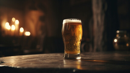 Canvas Print - Glass of beer on a rustic background Generative AI 