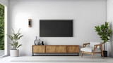 Fototapeta  - Minimalist Interior of modern living room 3D rendering, generative ai