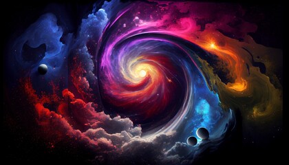 Wall Mural - illustration multicolor explosive galaxy and space generative ai