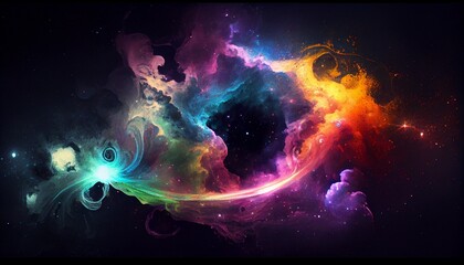 Wall Mural - illustration multicolor explosive galaxy and space generative ai
