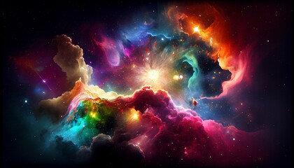 illustration multicolor explosive galaxy and space generative ai