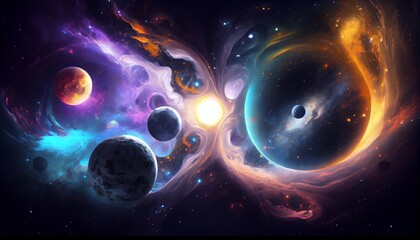 Wall Mural - planets, stars and galaxies in outer space, showing the beauty of space exploration. genertaive ai