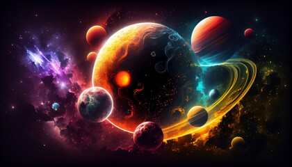 Wall Mural - planets, stars and galaxies in outer space, showing the beauty of space exploration. genertaive ai