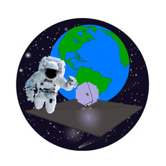 Wall Mural - space astronaut in new space suit in a front of new ultraviolet multiobject space telescope concept 