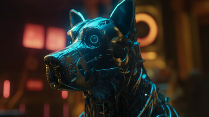 Wall Mural - Retro neon cyborg dog Generative AI 