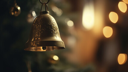 Wall Mural - bell is hanging on the christmas tree. Generative Ai
