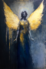 Gold And Blue Angel Painting, Made With Generative AI
