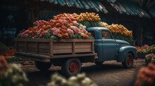 A Truck Loaded With Fresh Flowers Generative AI 