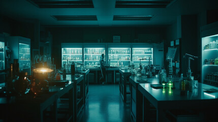 Poster - A sci-fi laboratory with glowing fluorescent tubes Generative AI 