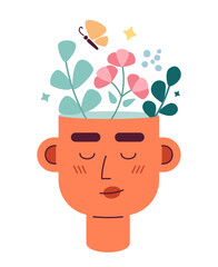Poster - think happy thoughts flat concept vector spot illustration. self affirmations head 2d cartoon charac