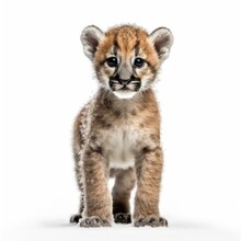 Baby Cougar Isolated On White (generative AI)