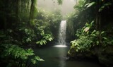 Fototapeta Las -  a waterfall in the middle of a lush green forest filled with trees.  generative ai