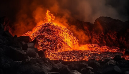 Poster - Glowing molten metal pouring from steel mill generated by AI