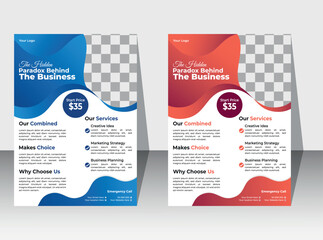 Corporate business flyer template design set with blue,  red and color. marketing, business proposal, promotion, advertise, publication, cover page. new digital marketing flyer set. 