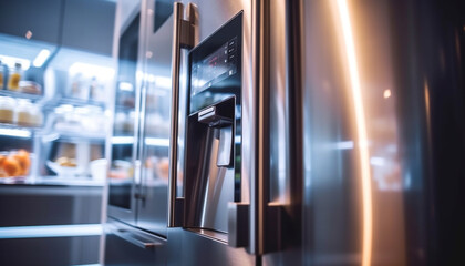 Poster - Modern stainless steel kitchen equipment reflects clean design generated by AI