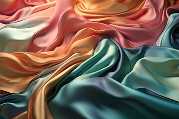 Rainbow smooth silk background. Beautiful soft folds on the surface of the fabric. Generative AI