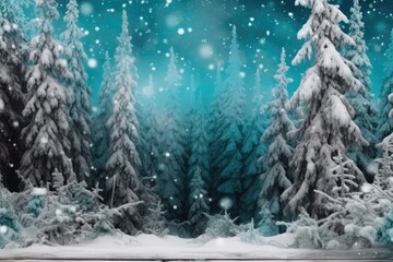 Sticker - winter forest with snow-covered trees Generative AI