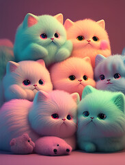 Wall Mural - A group of kittens sitting on top of each other. AI generative. Generative AI