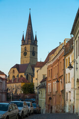 Wall Mural - Image of streets of Sibiu with view of Cathedral in Romania.