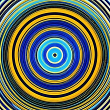 A Series Of Concentric Circles In Varying Shades Of Blue, With A Bright Yellow Dot In The Center2, Generative AI