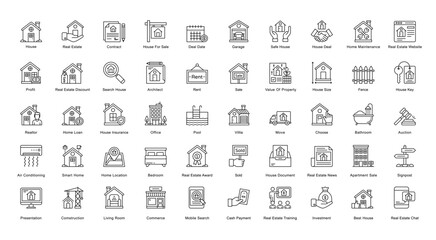 Wall Mural - Real Estate Thin Line Iconset Home House Outline Icon Bundle in Black