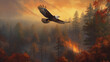 bald eagle flying over the forest at sunset.generative ai