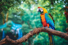 Blue And Yellow Macaw In Rainforest, Made With Generative Ai