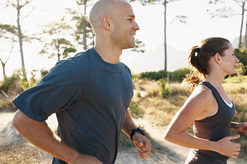 Poster - Dedicated to fitness and each other. a young couple exercising outdoors.