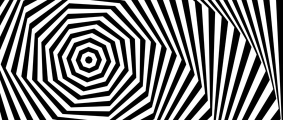Poster - Optical illusion background. Black and white abstract geometric spiral surface. Poster design. Torsion illusion wallpaper. Vector illustration