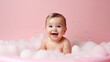 canvas print picture - Cute baby in bathtub , Generative ai